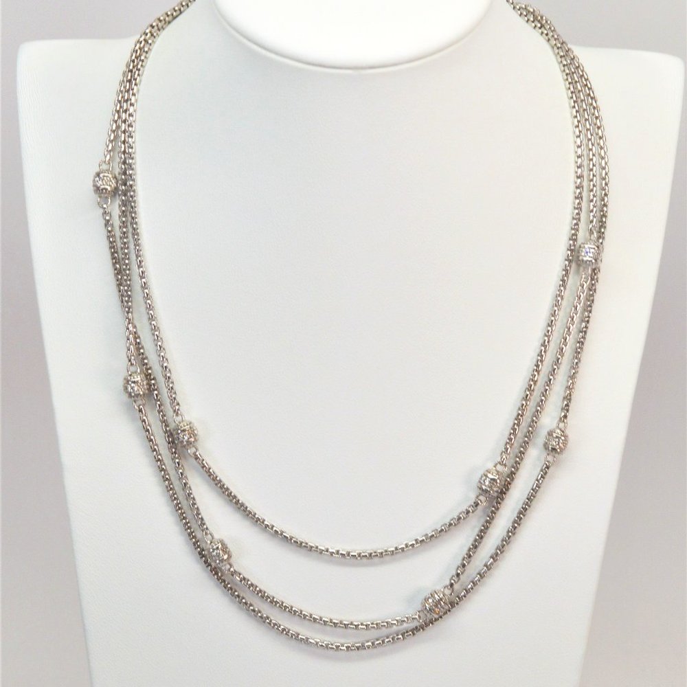 Judith Ripka Triple Strand Station Necklace w CZ Elements